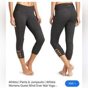 Athleta Charcoal Cropped Leggings with Lattice Detail